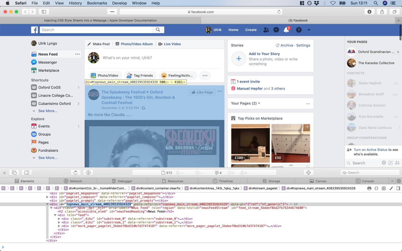 Inspecting Facebook HTML