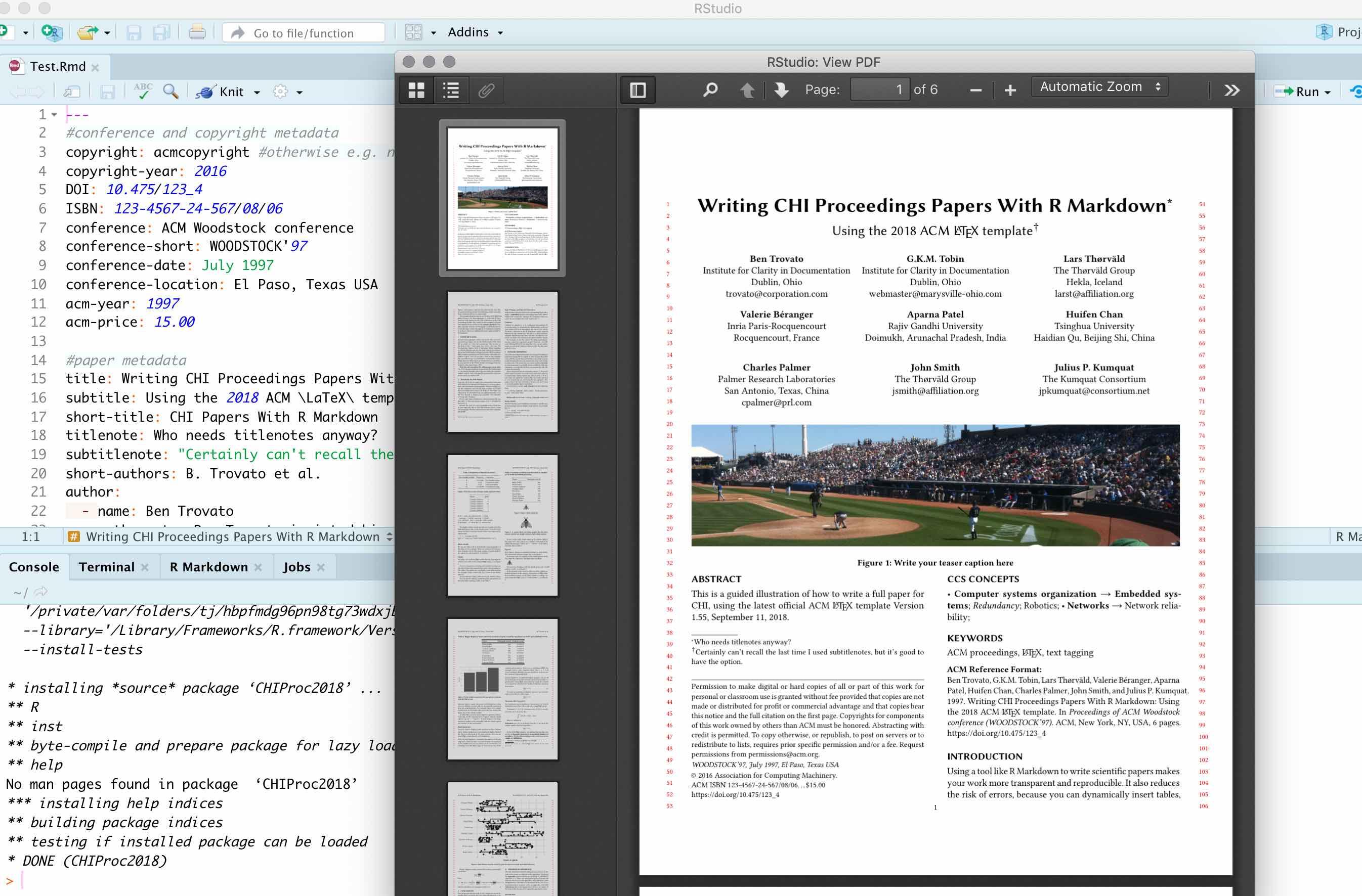 Screenshot of ACM CHI R Markdown templates