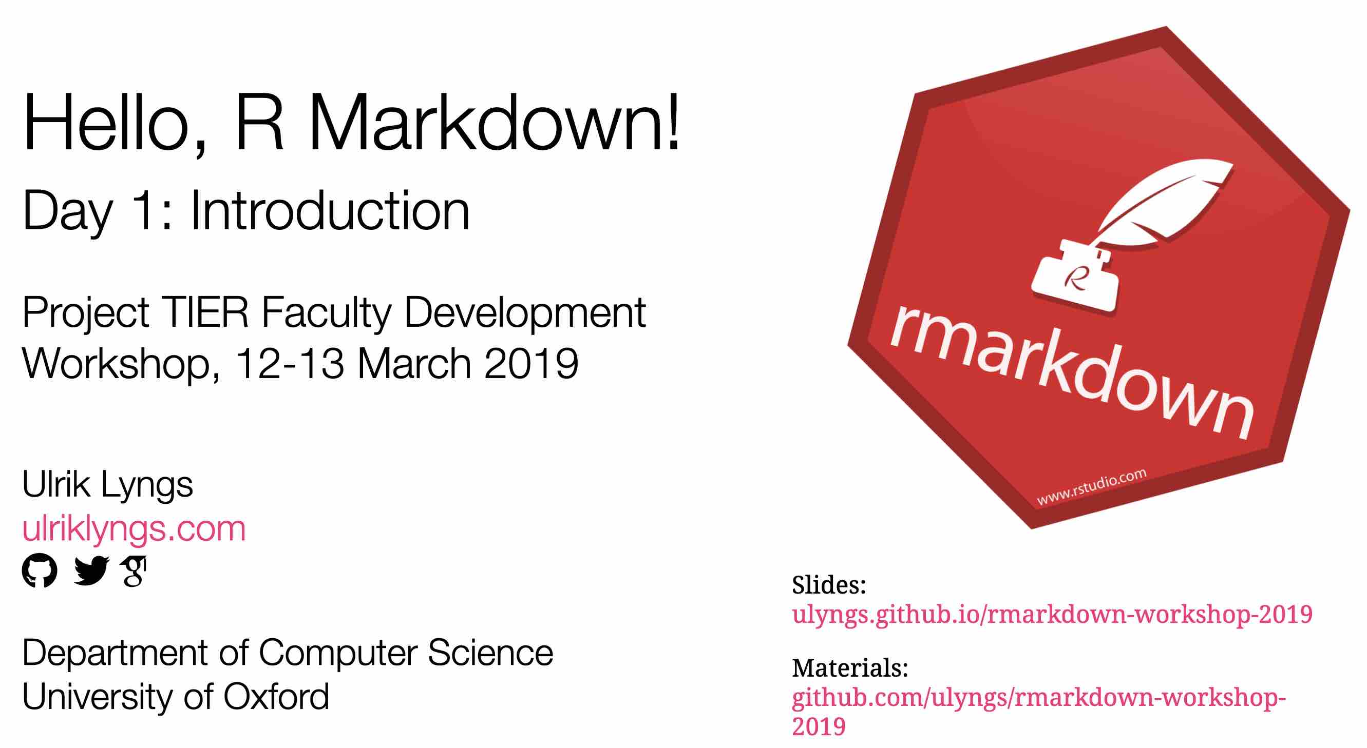1st slide of Day 1 R Markdown workshop
