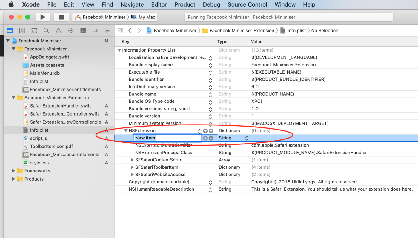 Add element to NSExtension in **Info.plist**