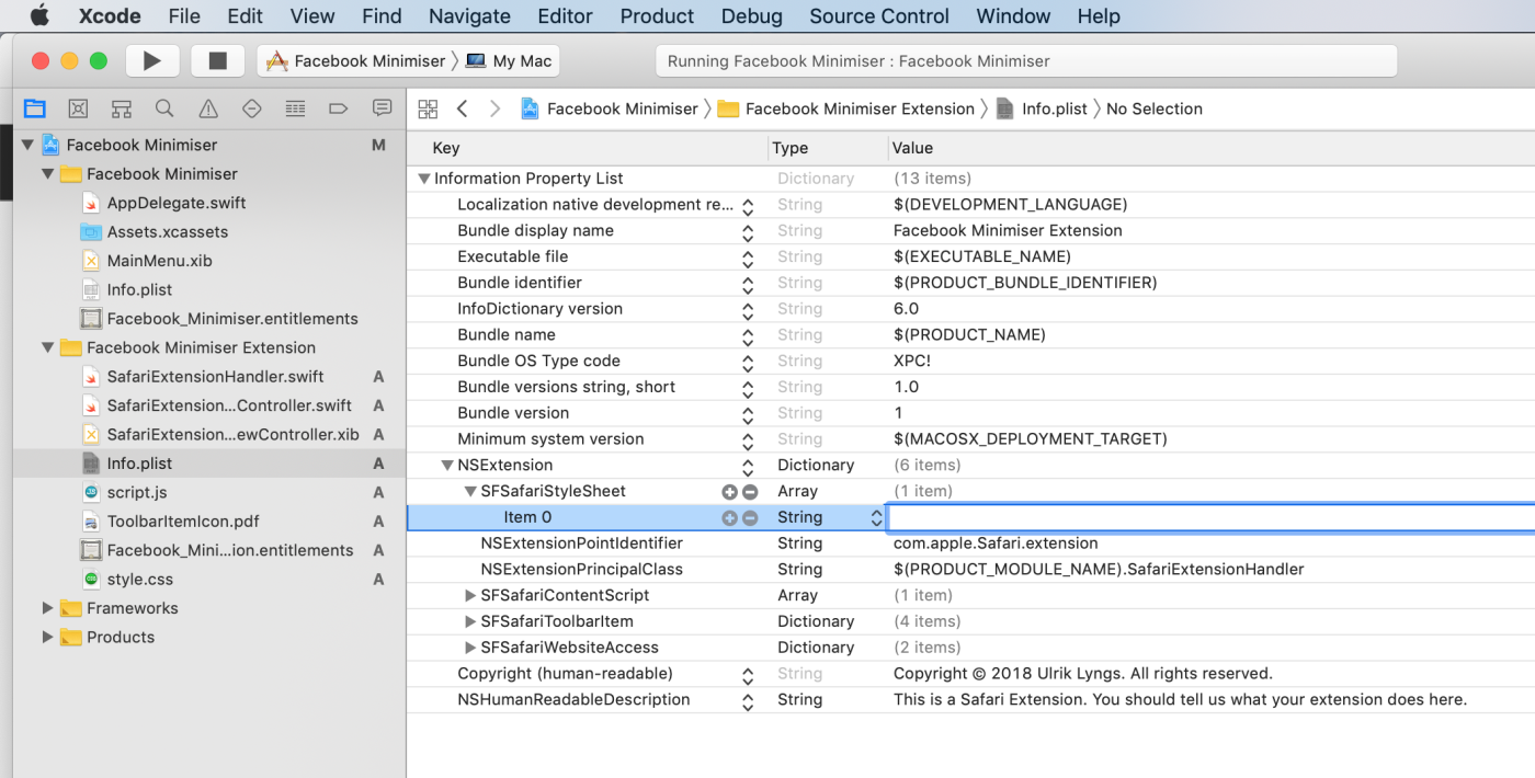 Specify array 'SFSafariStyleSheet'