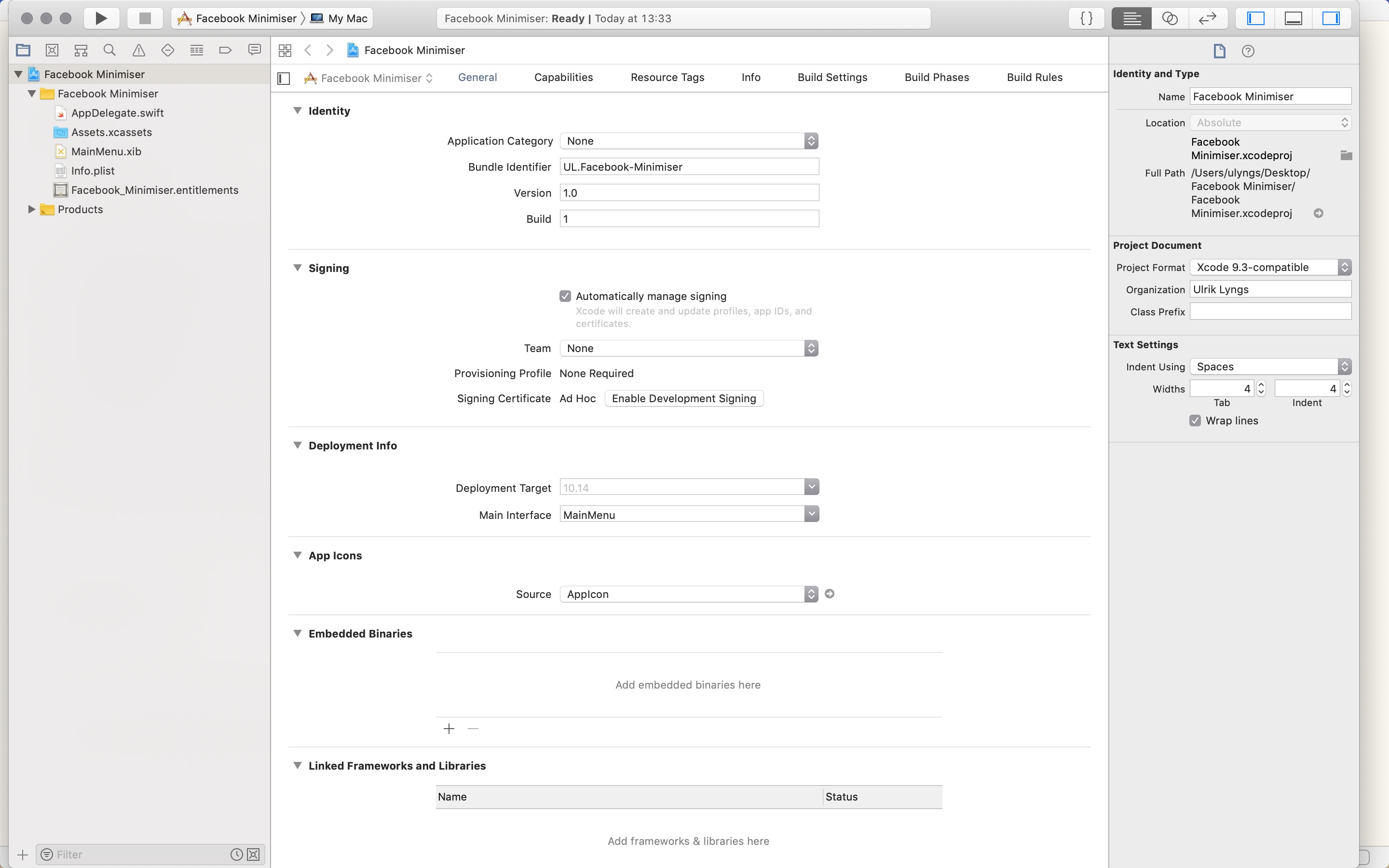 Template project open in Xcode